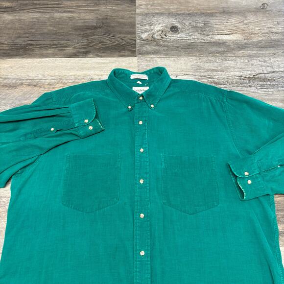 Vintage 80s Saks Fifth Avenue Teal Mens L Long Sleeve Button Down Corduroy Shirt - Picture 3 of 10